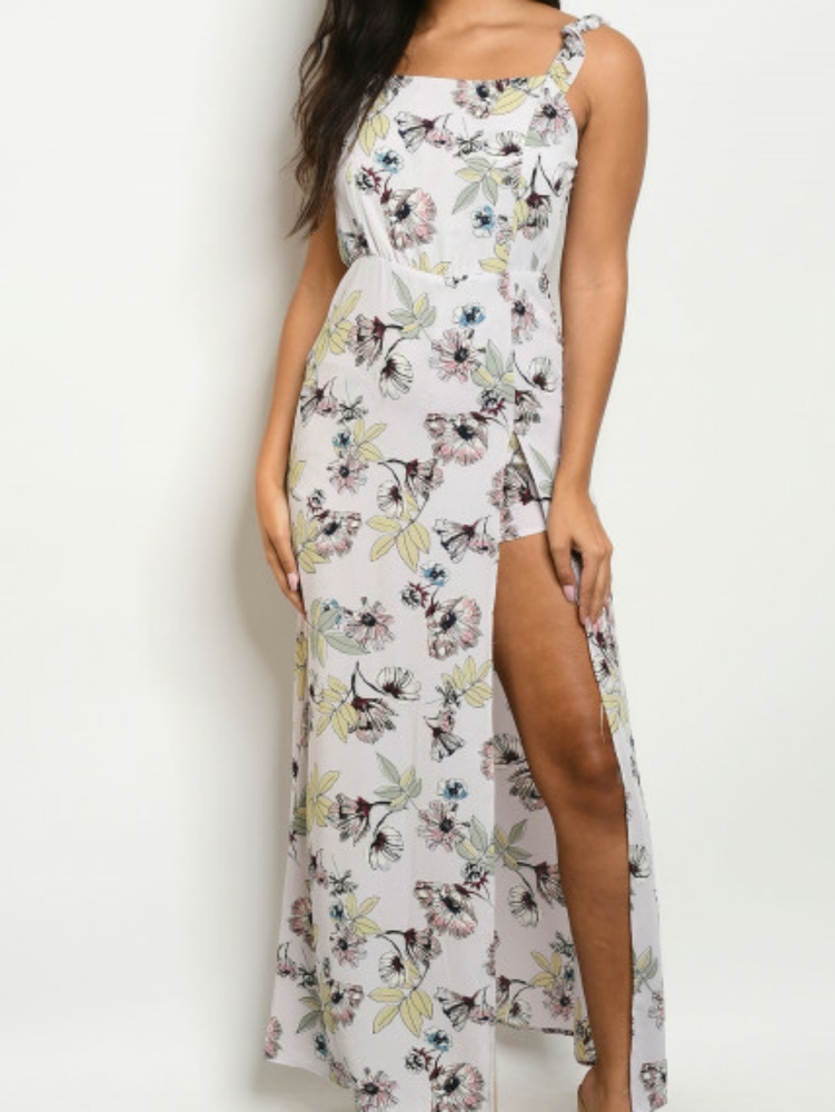New - Grey Floral Maxi Dress w/shorts Size Sm Med